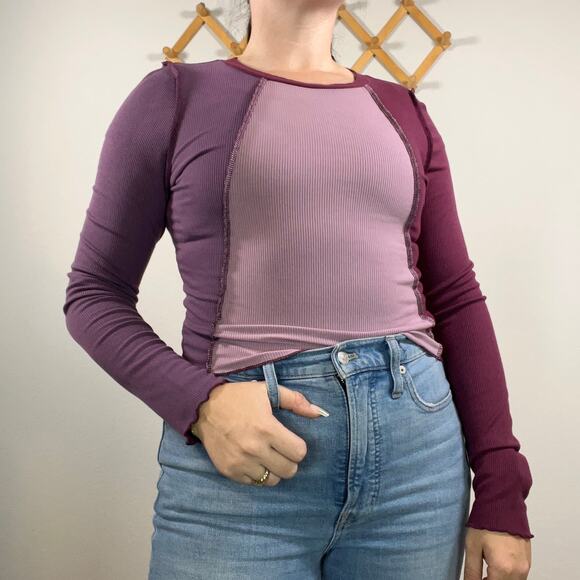 Wild Fable Color Block Purple Long Sleeve Top - Picture 1 of 7